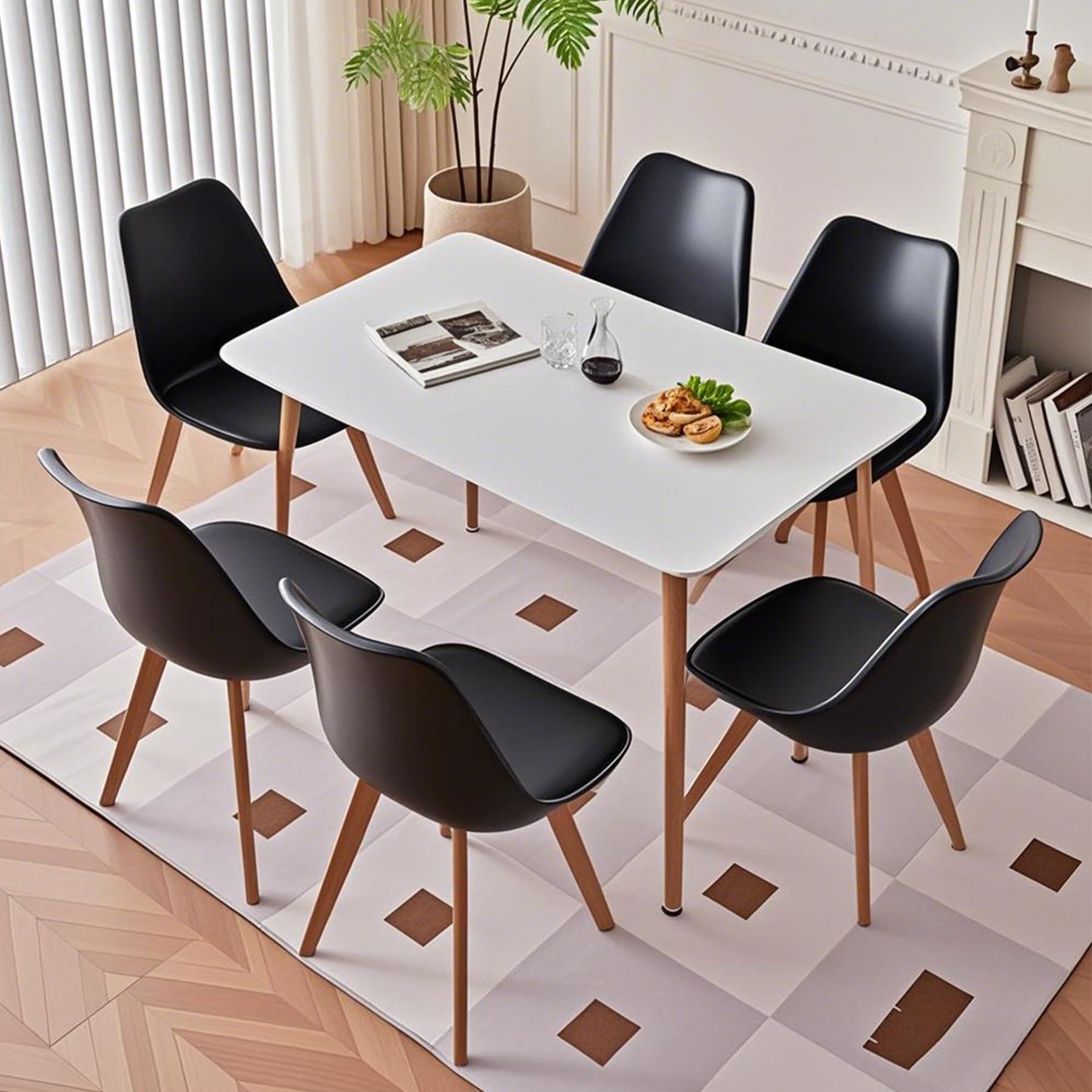 Tavolo Da Pranzo Con 6 Sedie - Set Moderno In Legno Di Faggio, Per Cucina O Sala Da Pranzo, Colore Beige - Foto 6