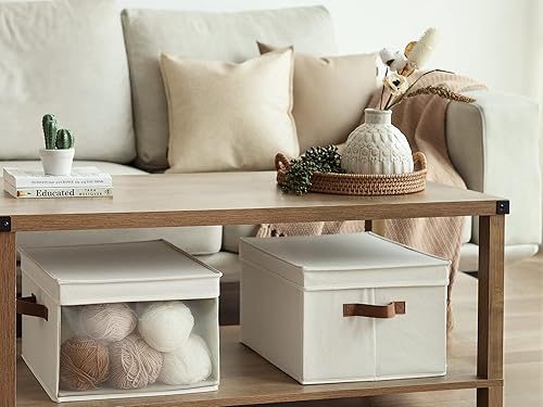 Miniatura 7 de StorageWorks Contenedores de almacenamiento con tapa y ventana transparente, cajas de almacenamiento de tela con tapas, cesta apilable para