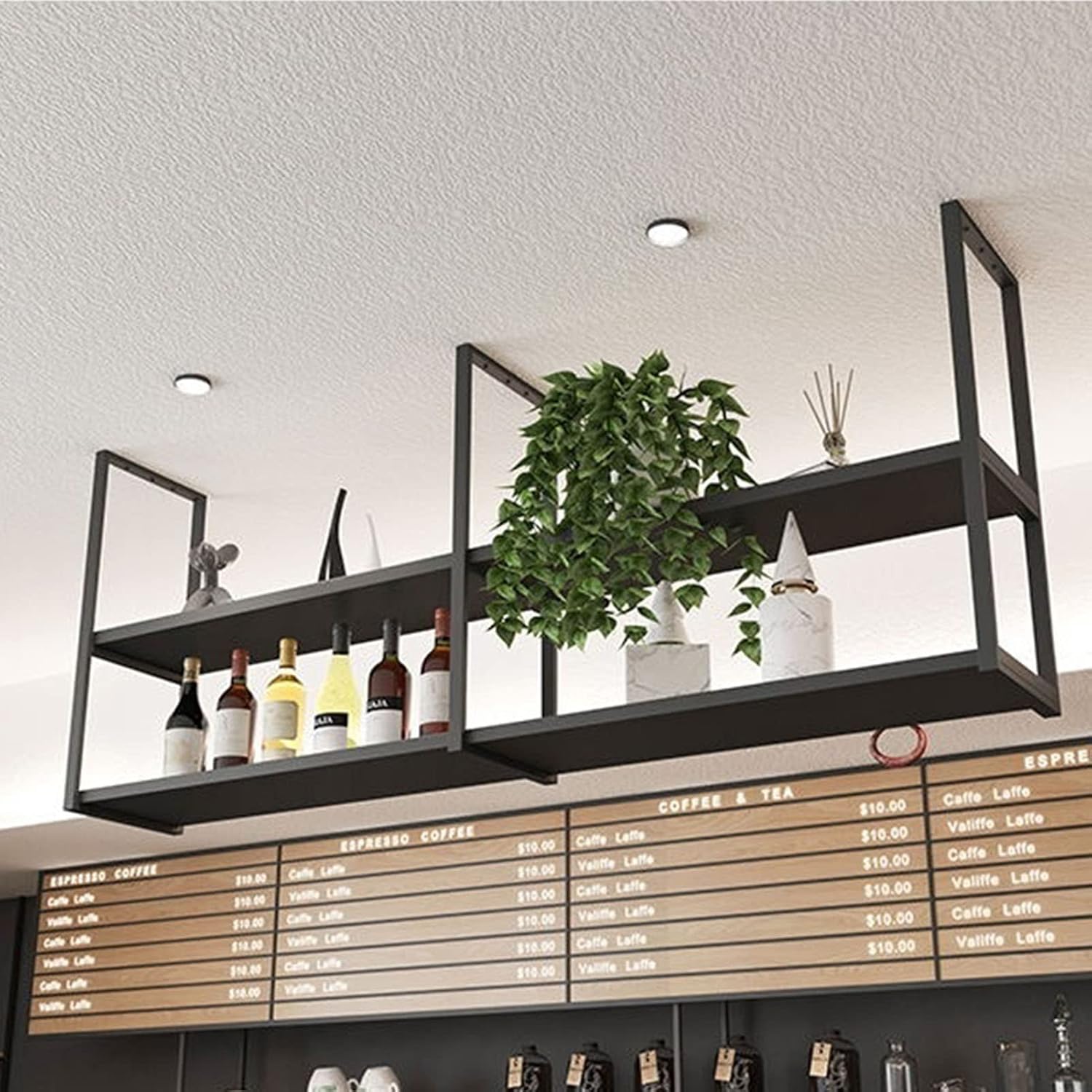 Ceiling Shelf - Ceiling Hanging Wine Rack, Iron Art Hanging Kitchen Storage Rack, Ceiling Multifunctional Display Rack, Bar Storage Decorative Rack, Easy To Install ( Color : Black , Size : 80*30*80cm