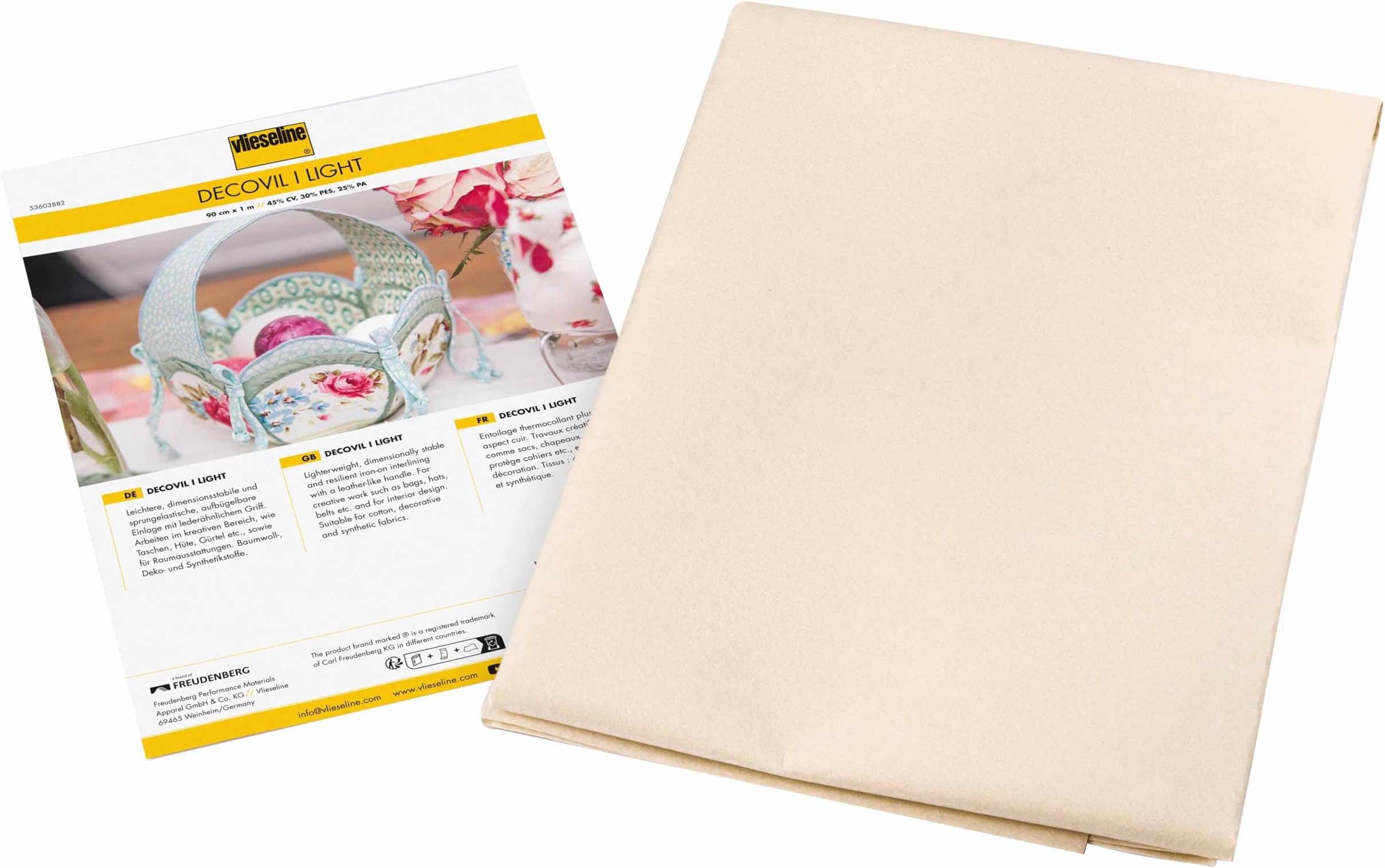 Vlieseline Decovil Light Iron-On Interlining – 90cm x 1m for Sewing, Bags, Hats, Belts, Upholstery