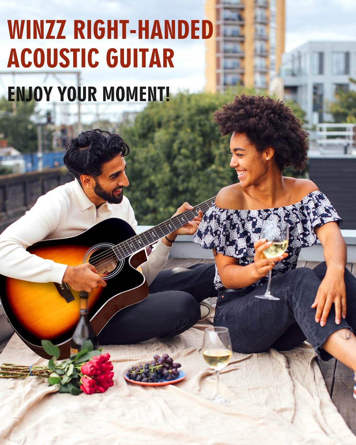 Winzz i meter hoge akoestische gitaar met stalen snaren, voor beginners en volwassenen, studenten, elegant ontwerp met unieke kleuren (rood