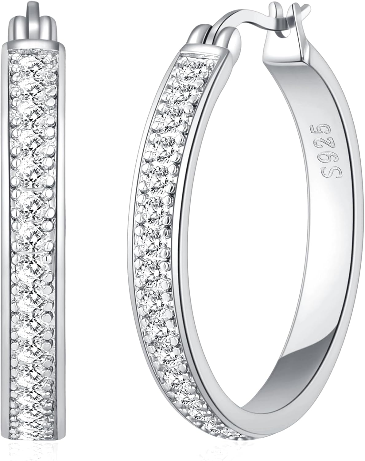 BMMYE Rhinestone Hoop Earrings for Women Sparkly Large CZ Hoops for Sensitive Ears Non Tarnish Sterling Silver/Gold Plated Rhinestone Earrings 20/30/40/50/60/70mm