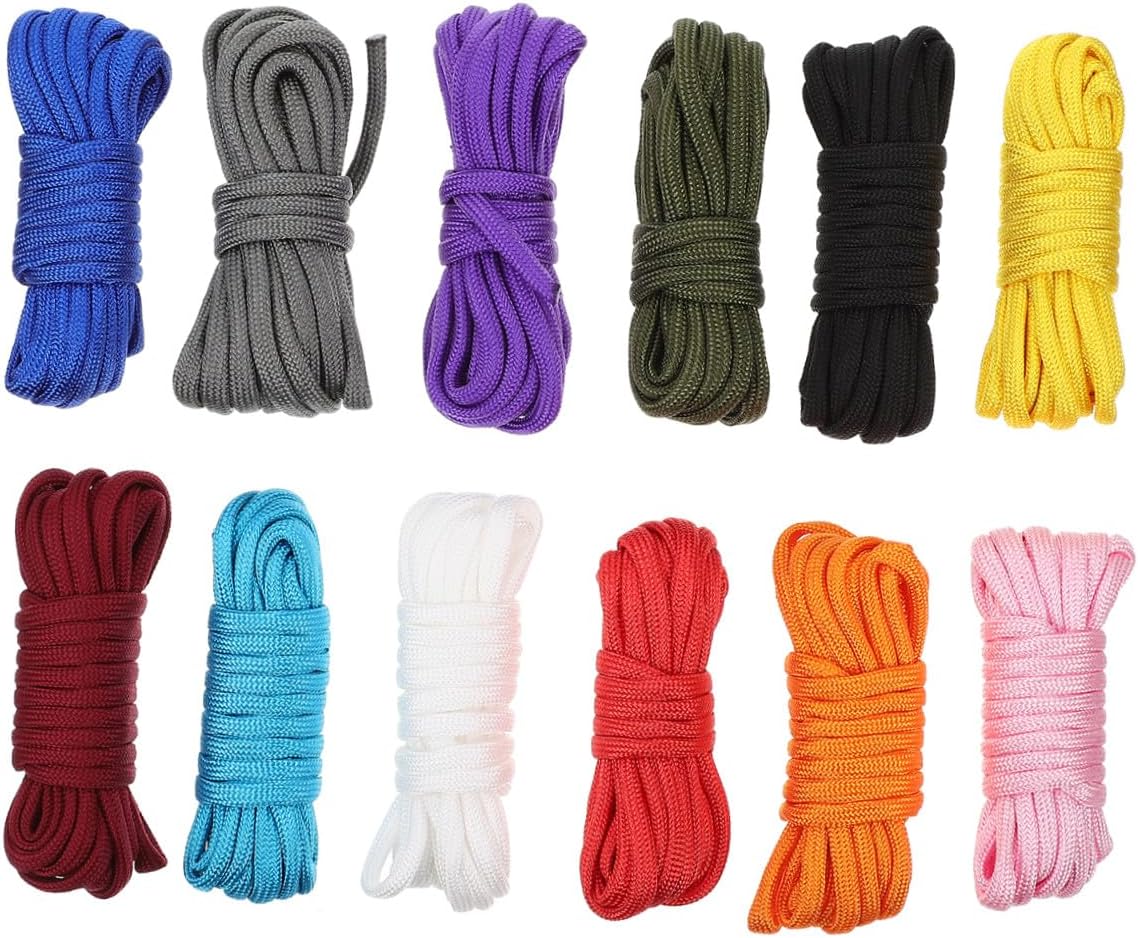 Yardwe 12 Rolls Braided Outdoor Tent Rope 3 Meters Each Survival Climbing Utility Cord for Camping Hiking Emergency Fixing Random Color