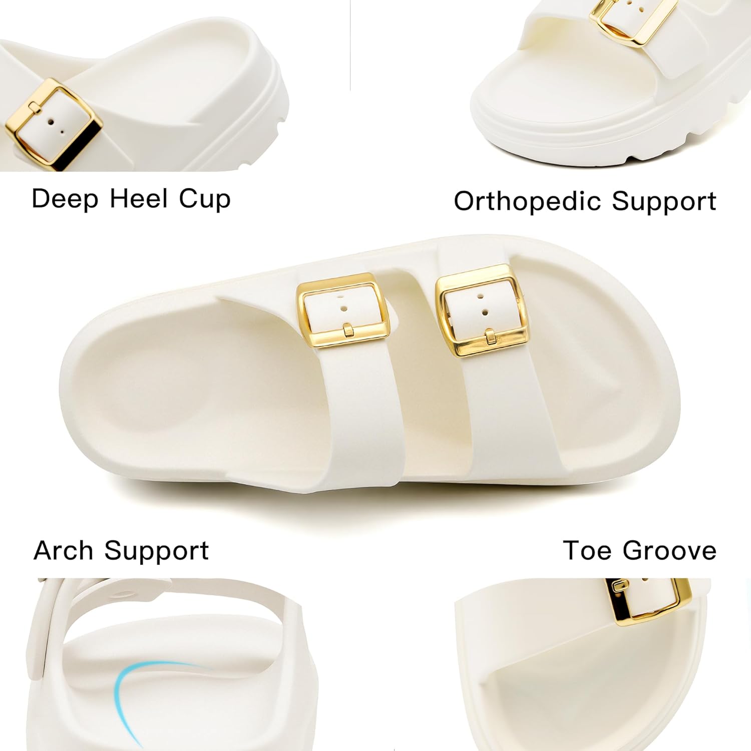 Women's Adjustable Double Strap Orthopedic Sandals - Waterproof High-Resilience EVA Platform Slides with Arch Support, Non Slip Recovery Slippers for Beach Pool Outdoor - Image 6