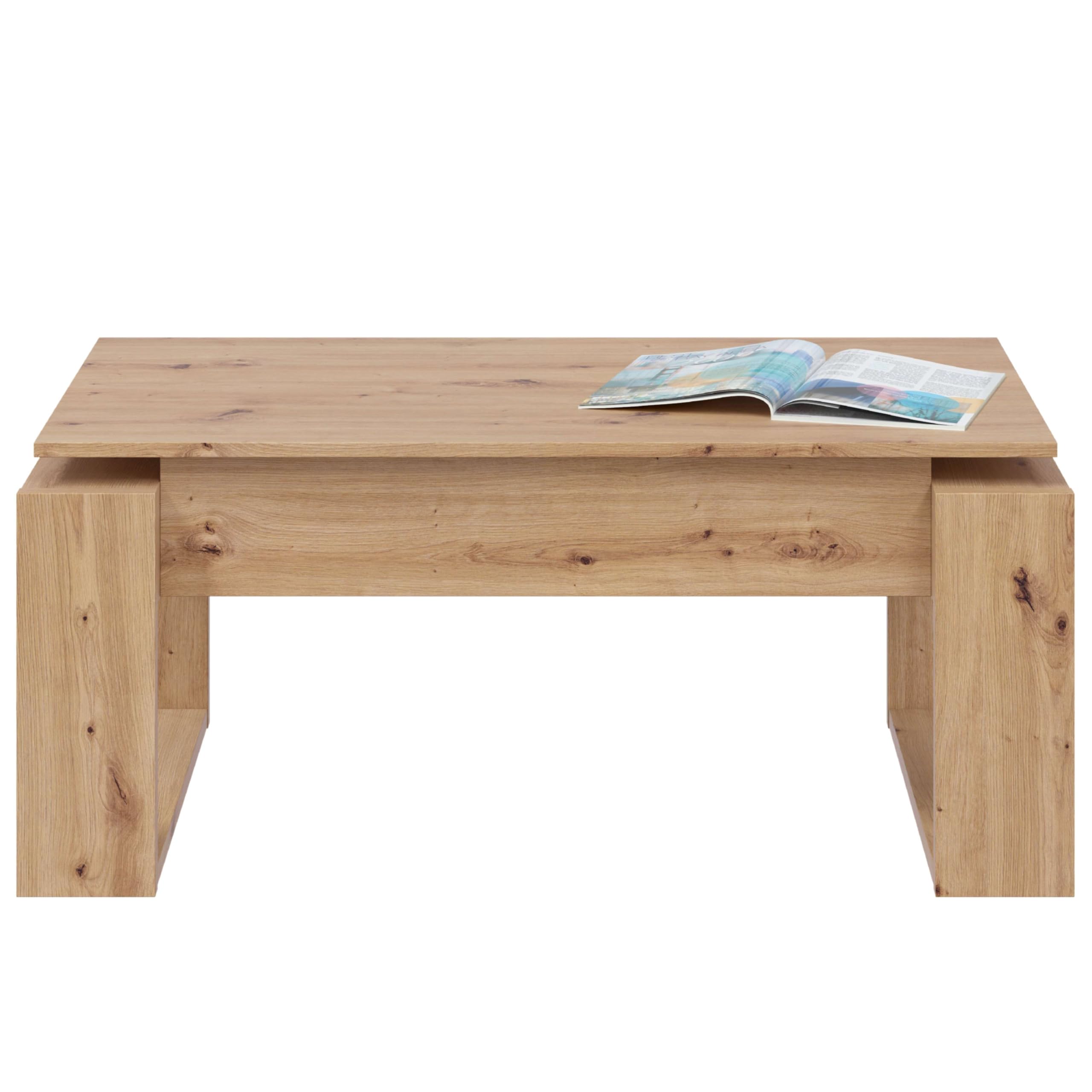 Habitdesign Mesa de Centro elevable, Mesita para Salon, Mesa Auxiliar, Modelo Nova, Acabado en Color Roble Nodi, Medidas: 105 cm (Largo) x 55 cm (Ancho) x 45-54 cm (Fondo)
