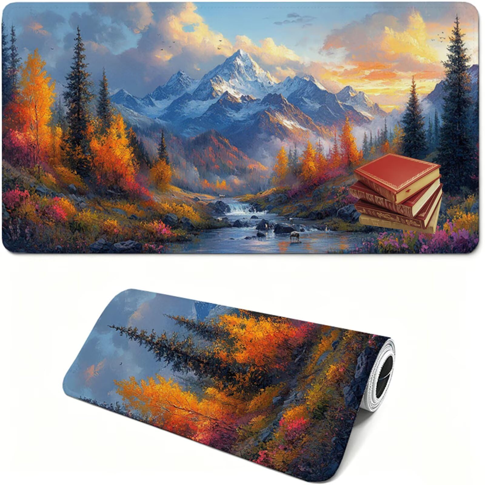 Podkładka pod mysz, pomarańczowa podkładka pod mysz, 1600 x 800 x 3 mm, duża podkładka pod mysz do gier ze śnieżną górą, wodoodporna, teksturowana, odporna na zużycie, zmywalna, dla graczy, domu i