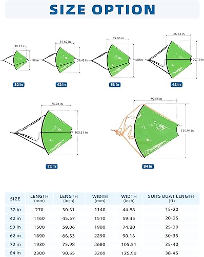 Miniatura 5 de BLUEWING Drift Sock Sea Anchor 32", 42", 53", 62", 72", 84" Paracaídas Drift Anchor Drift Sock 840D Nylon Sea Anchor Drogue Drogue para barco marino