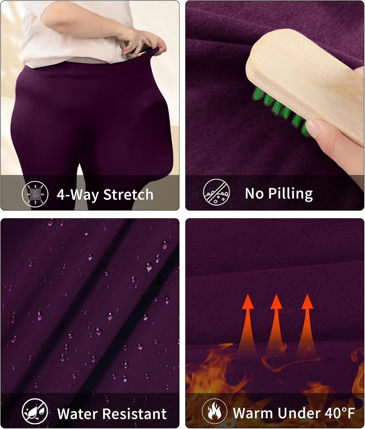 LALAGEN Womens Plus Size Fleece Lined Leggings Water Resistant Thermal Winter Warm High Waisted Workout Pants with Pockets - Image 3