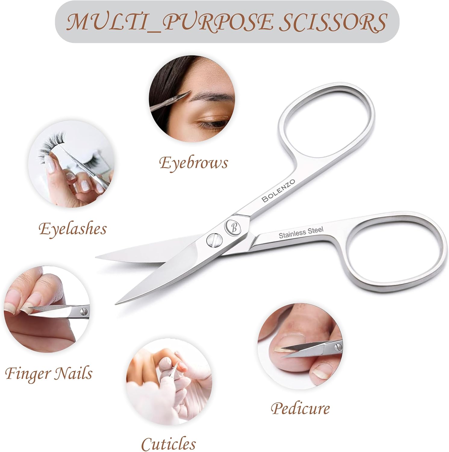Nail Scissors Curved - High Carbon Stainless Steel Eyebrow Scissor for Eyelash, Nose Hair, Mustache, Beard, Toenail, Pedicure - Manicure Scissors for Men and Women (Nail Scissors)