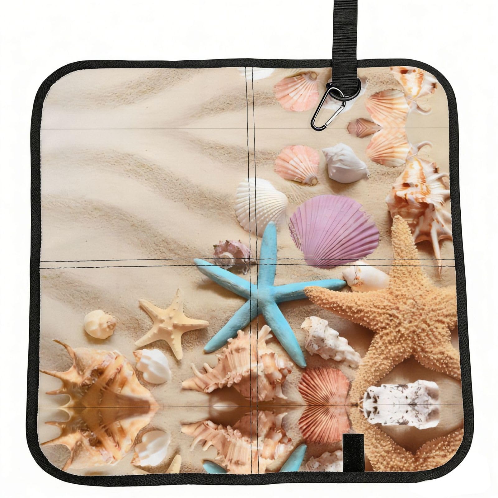 WBQLSL Seashells Starfish Foldable Seat Cushion - Portable Stadium Pad with Carabiner for Camping Hiking Picnic Beach