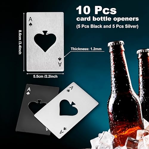 Miniatura 10 de uxcell Abrebotellas Ace of Spades, 12 unidades, de acero inoxidable, tamaño de tarjeta de crédito, abrebotellas de cerveza para boda, fiesta,