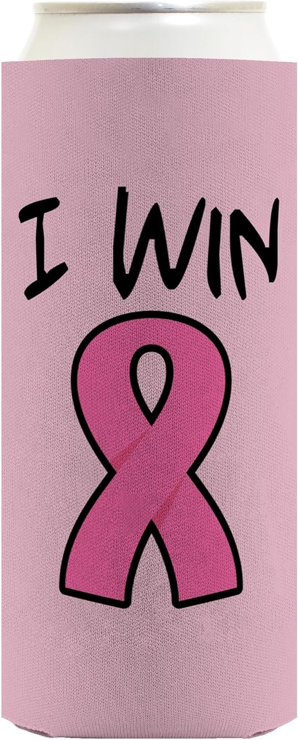 Breast Cancer Survivor Gifts For Women Beat Cancer I Win Pink Ribbon 12-Pack Ultra Slim Can Thermocoolers