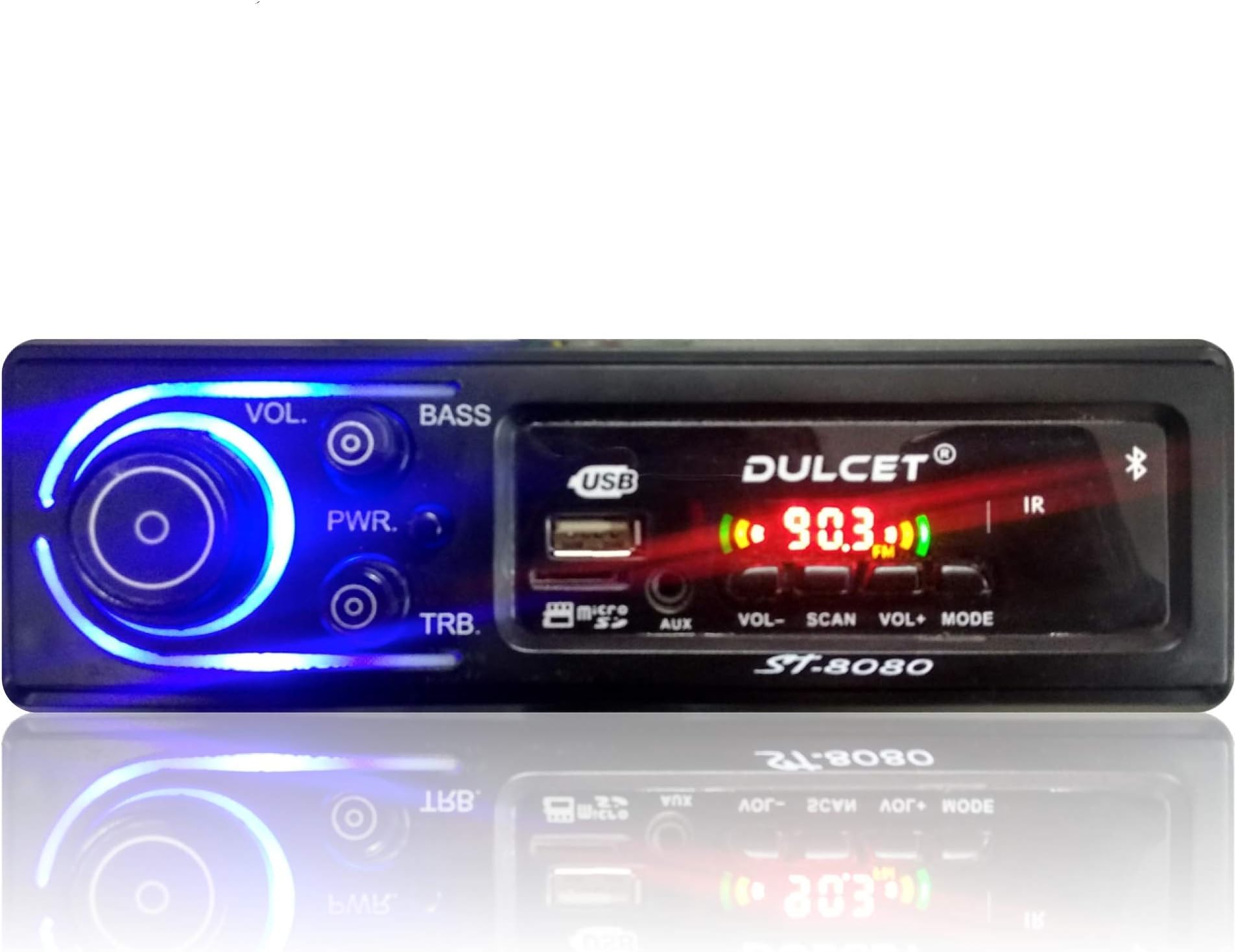 Dulcet DC-ST-8080 Double IC High Power Universal Fit Mp3 Car Stereo with Bluetooth/USB/FM/AUX/MMC/Remote & Built-in Equalizer with Bass & Treble Control [Also, Includes a Free 3.5mm Aux Cable]