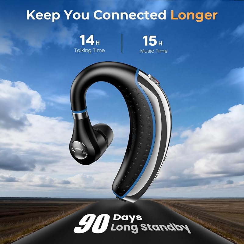 Bluetooth Headset, Bluetooth Earpiece with Noise Canceling Microphone, 0.53oz Ultralight V5.3 Wireless Headset with Charging Case Mute Button 56H Playtime Multi point for Work Cell Phone Driver Office image 6