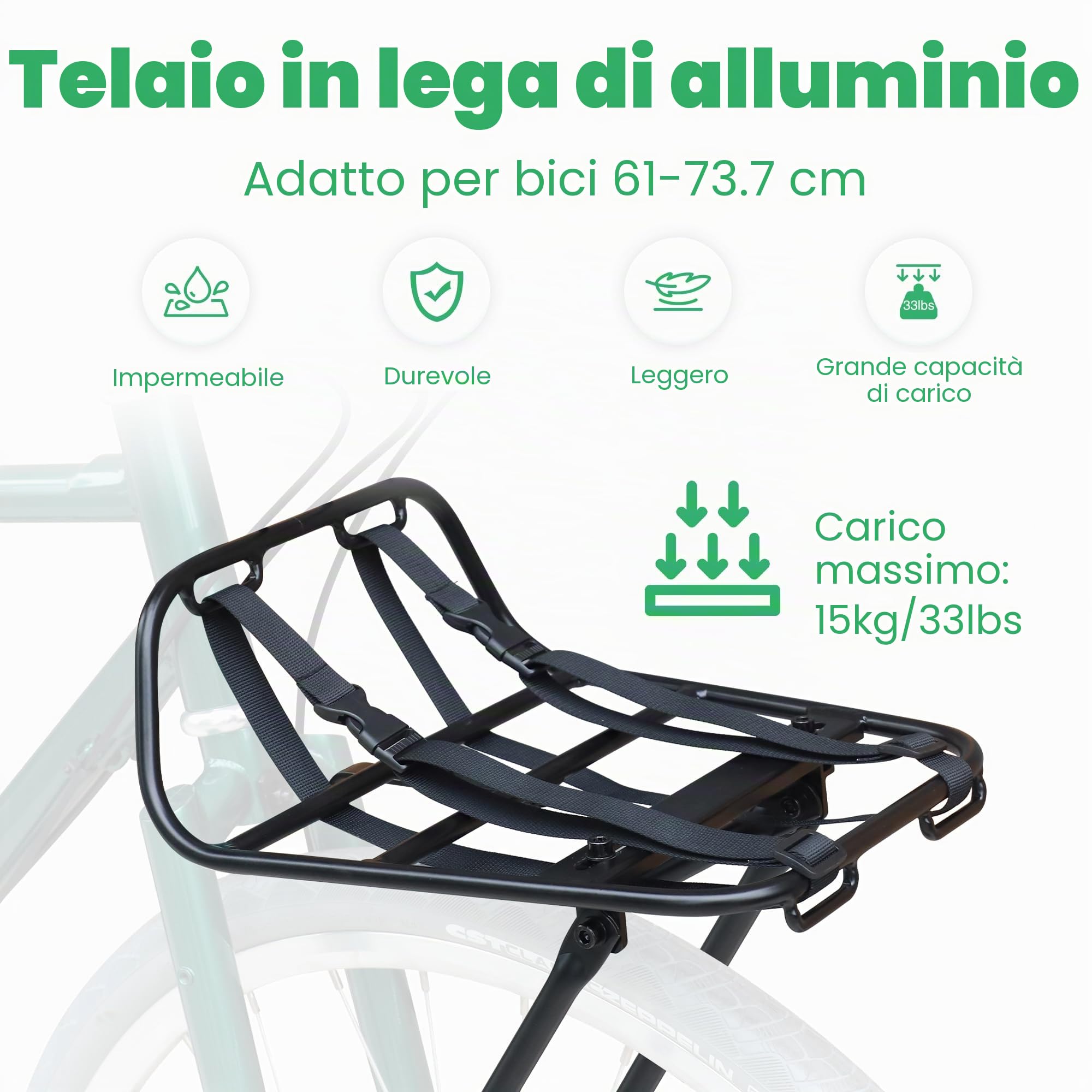 ZUKKA Portapacchi per bici anteriore, in lega di alluminio, capacità massima di carico 15 kg, adatto per biciclette da 24-29 pollici 700C per mountain bike e bici da strada