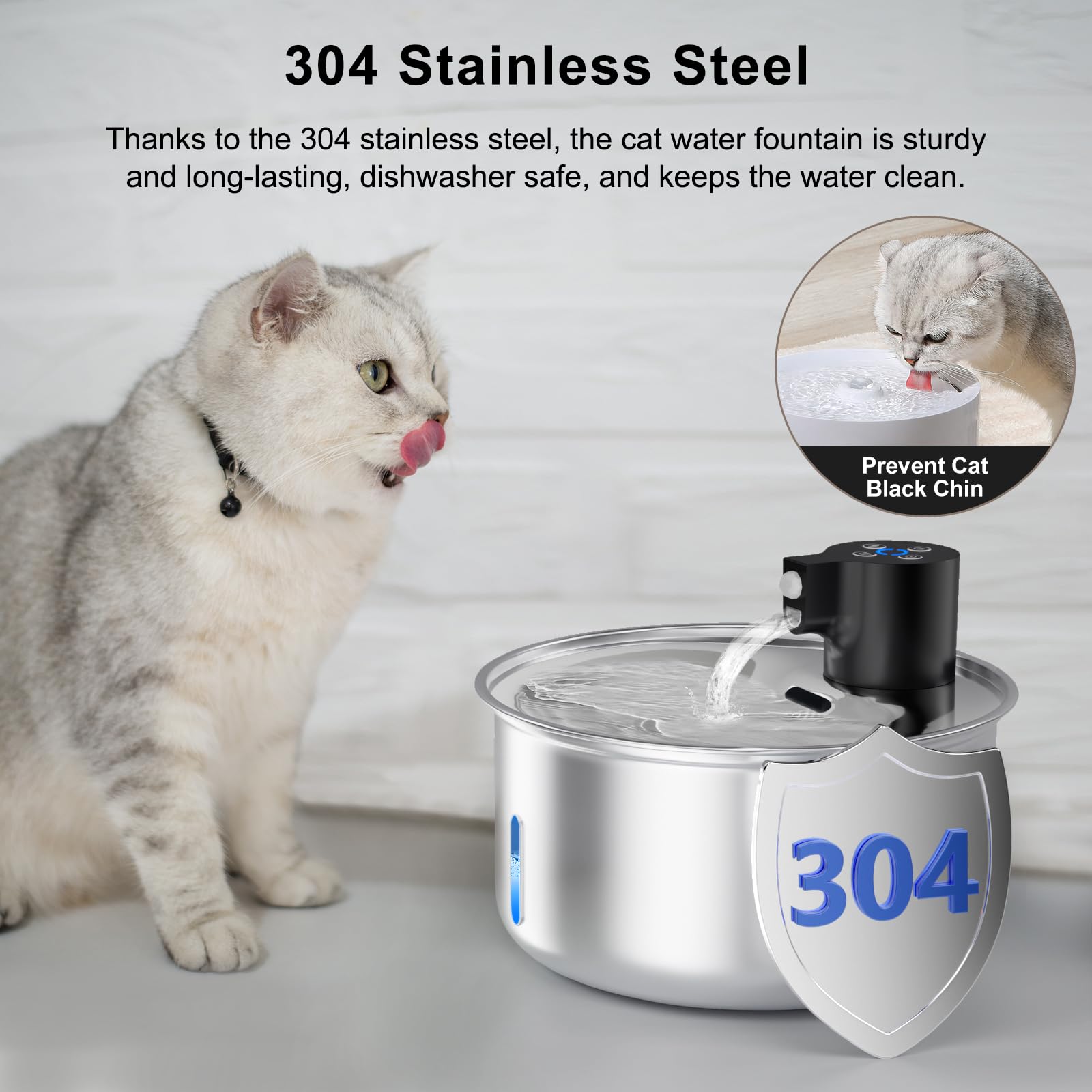 Cordless Cat Water Fountain, 5.5L/186oz Battery Operated Pet Water Fountain Stainless Steel with Ultra Quiet Pump, Motion Sensor, Cordless Pet Water Fountain Outdoor&Indoor Cat Water Drinking - image 4