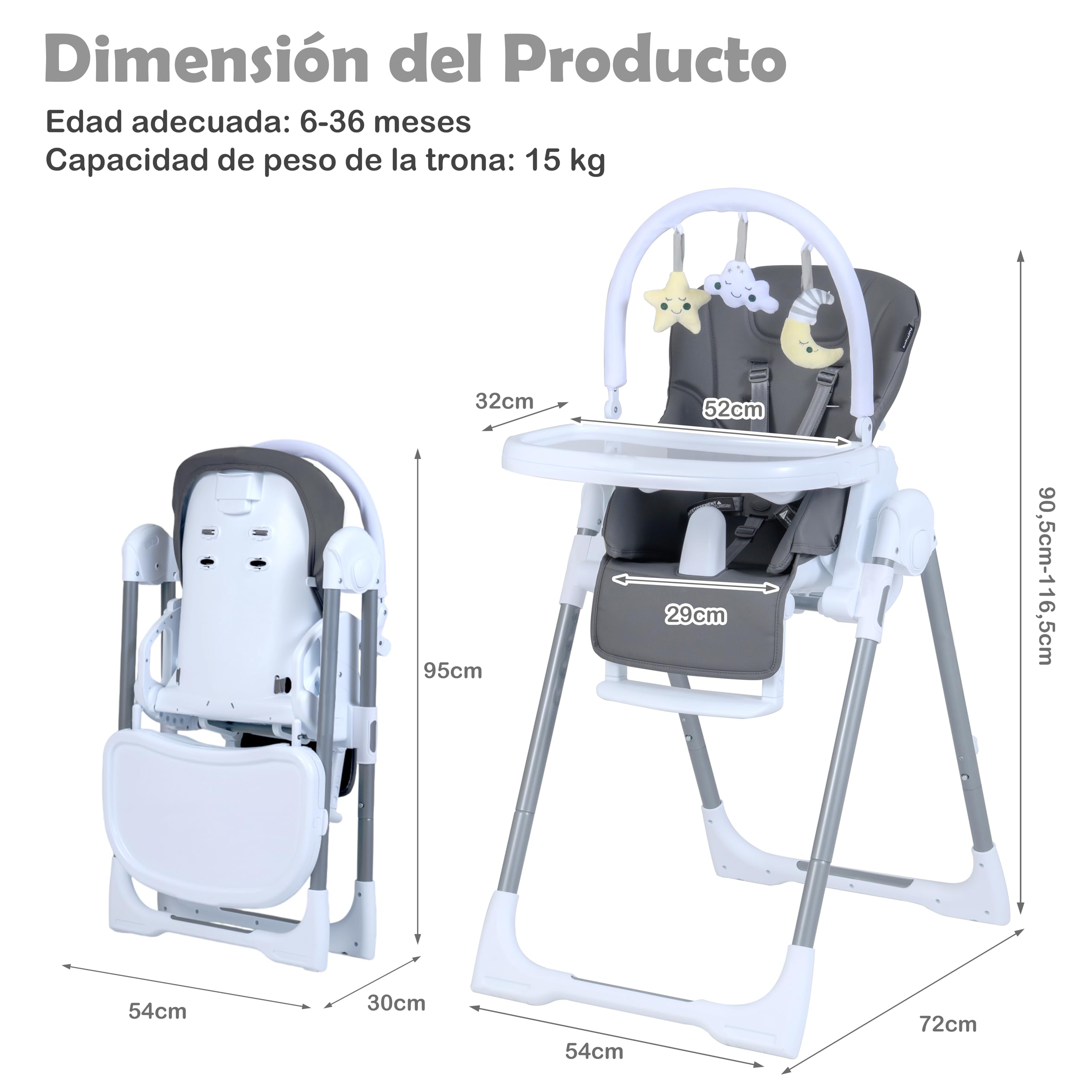 GOPLUS Silla Alta Plegable para Bebés, Trona Convertible para Niños Pequeños con Altura Ajustable, Respaldo, Reposapiés, Bandeja Extraíble y Cojín de Asiento, Silla Portátil con Ruedas (Gris Oscuro)