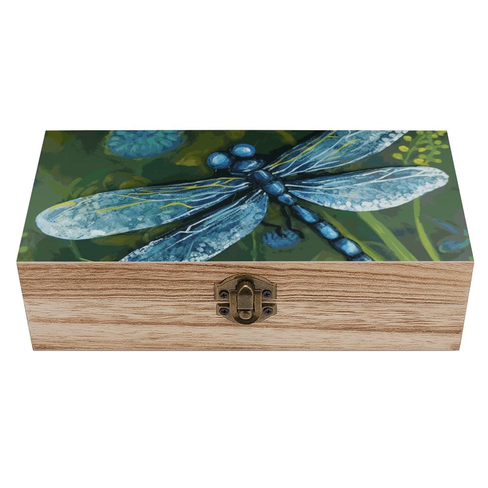 Hand Painted Blue Dragonfly Wooden Storage Box Exquisite Durable Wood Gift Case Sturdy Vintage Jewelry Wooden Chest for Art Hobbies Storage Keepsake Gift