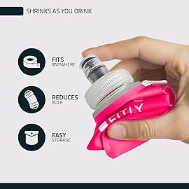 FITLY Soft Flask - 5 oz (150 ml) - Shrink As You Drink Pocket Soft Water Bottle for Hydration Pack/Running Vest - Folding Water Bottle for Running, Hiking, Cycling - Ski Water Bottles - Pink