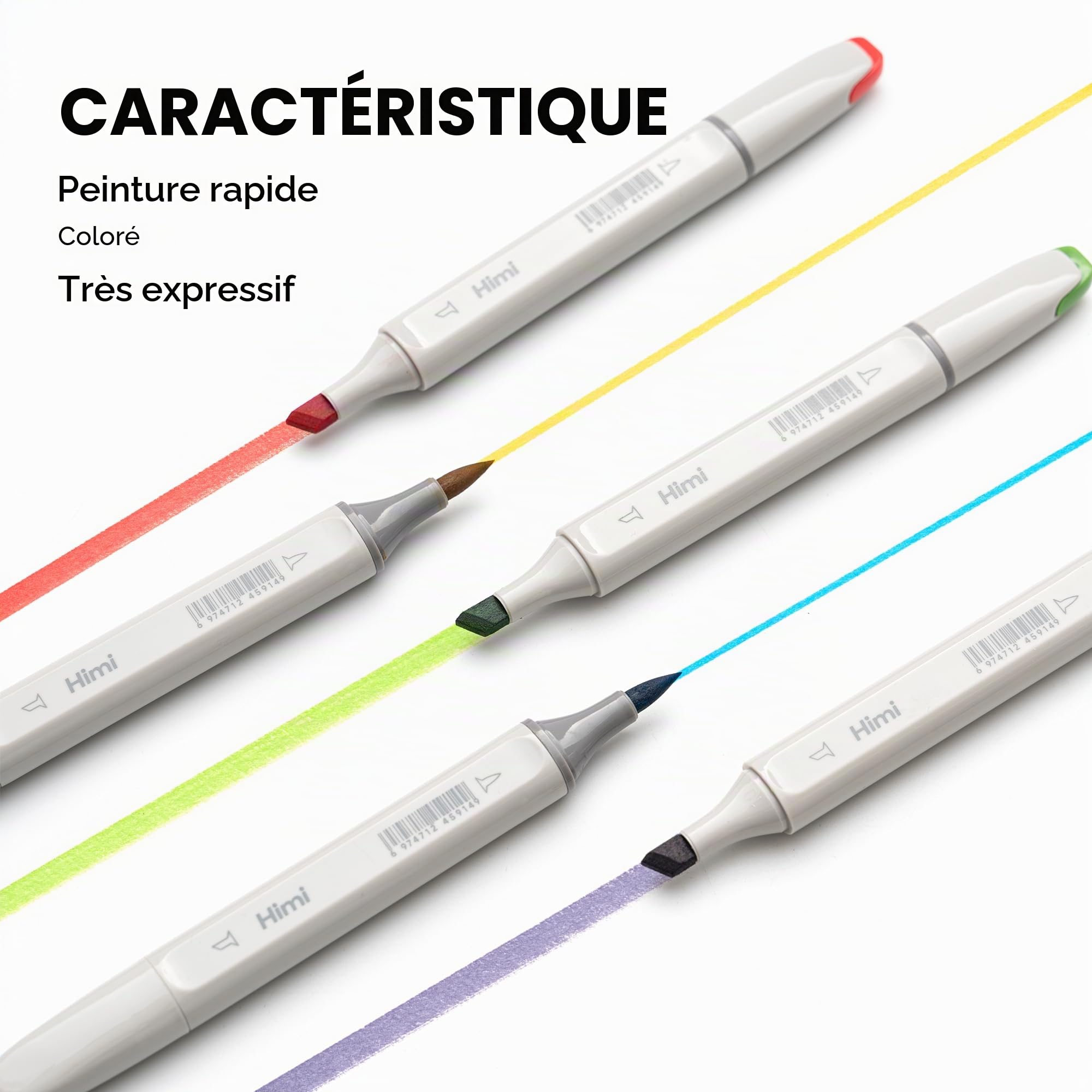 HIMI Lot de 80 marqueurs à alcool à l'odeur propre - Marqueurs à double pointe - À séchage rapide - Plume dure et douce pour l'art