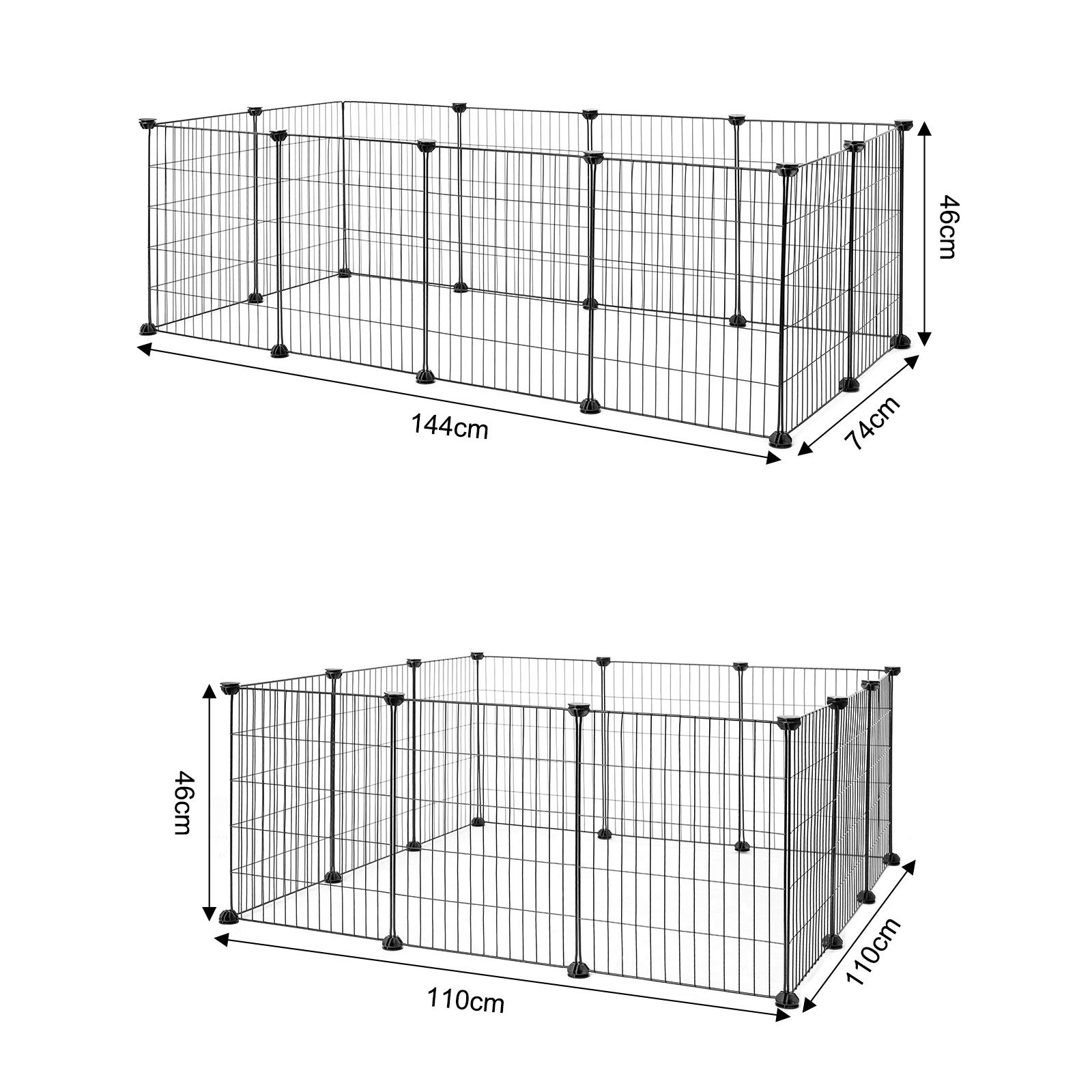 lionto Recinto metallo Recinzione piccoli animali Gabbia per piccoli animali ampliabili 144 X 74 X 46 cm