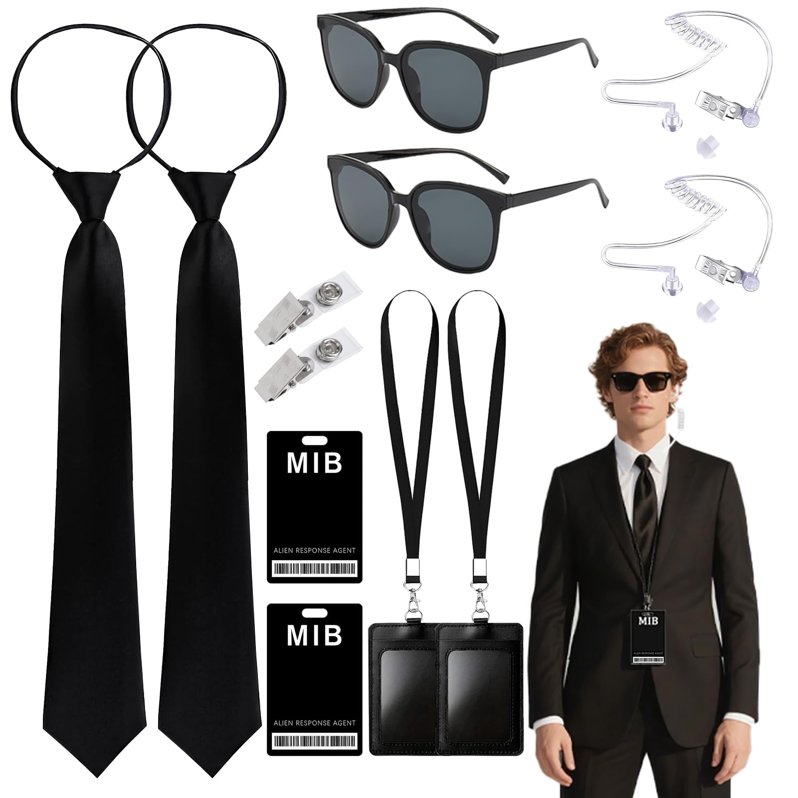 ZKFSIE 12 PCS Secret Agent Dress-Up Kit with Sunglasses, Earpieces, ID Cards, Ties & Clips  Cosplay Props for Kids & Adults, Halloween & Fancy Dress