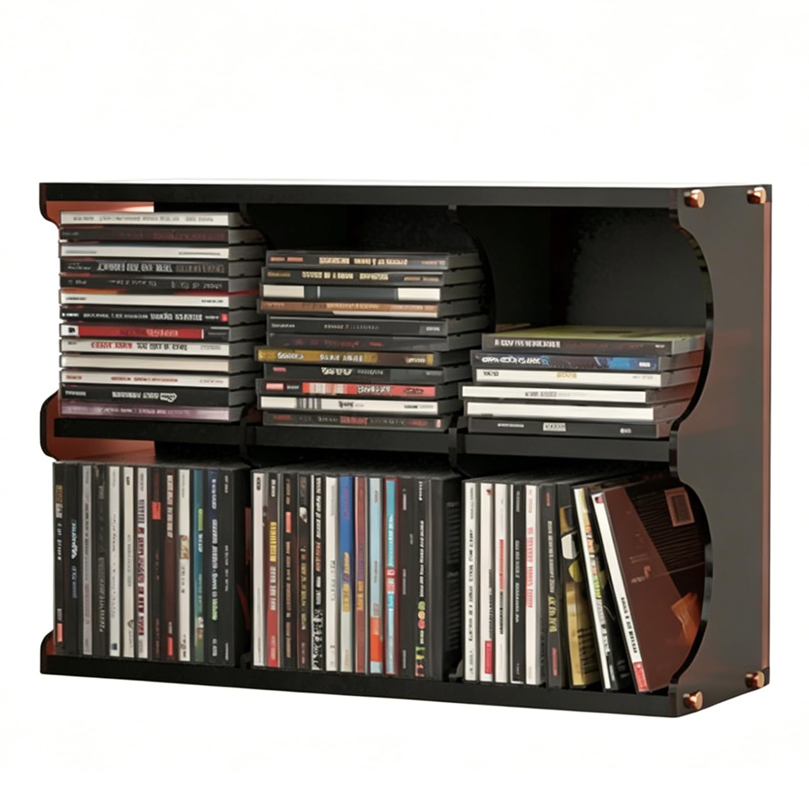 Mobiletto porta CD, a 6 scomparti, organizer a 2 ripiani per 60 CD, facile da installare, mobili in legno per album, giochi, cassette e oggetti da collezione