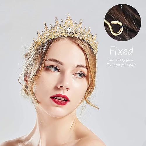 Miniatura 4 de TOBATOBA - Corona dorada para mujer, tiara de boda, corona de reina, corona de cristal, coronas de princesa real para ramos de flores, tocado