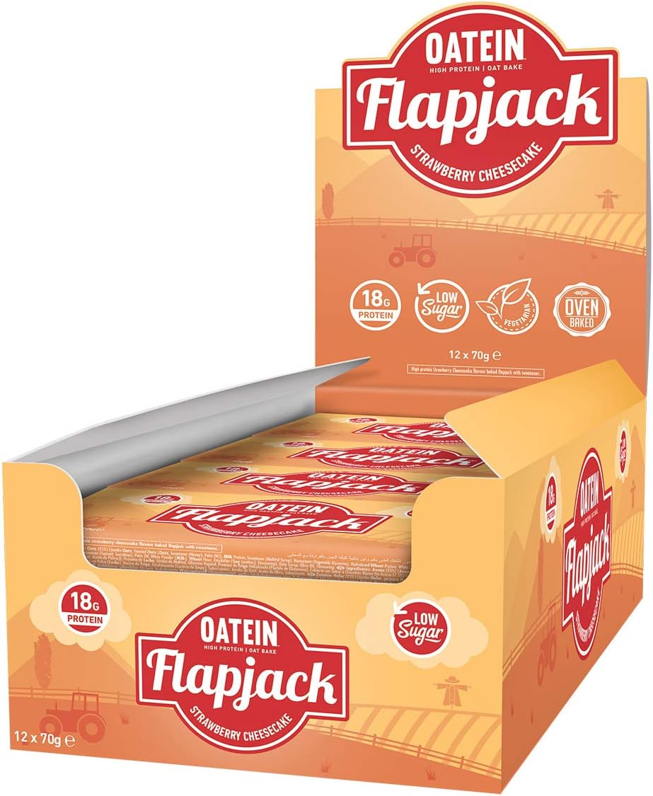 Oatein Flapjack Bars 12 x 75g - Protein Flapjacks Bar (Strawberry Cheesecake)