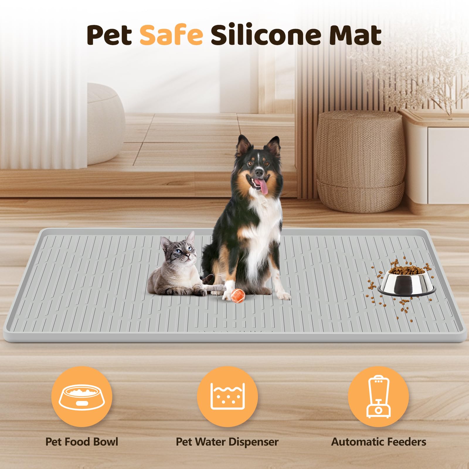 Tapete de Silicona XXL para Comida para Gatos y Perros, 55'' x 38'' Grande tapete de alimentación para Gatos y Perros, Mantel Individual para Alimentos y Agua con Borde Elevado (140x96cm)