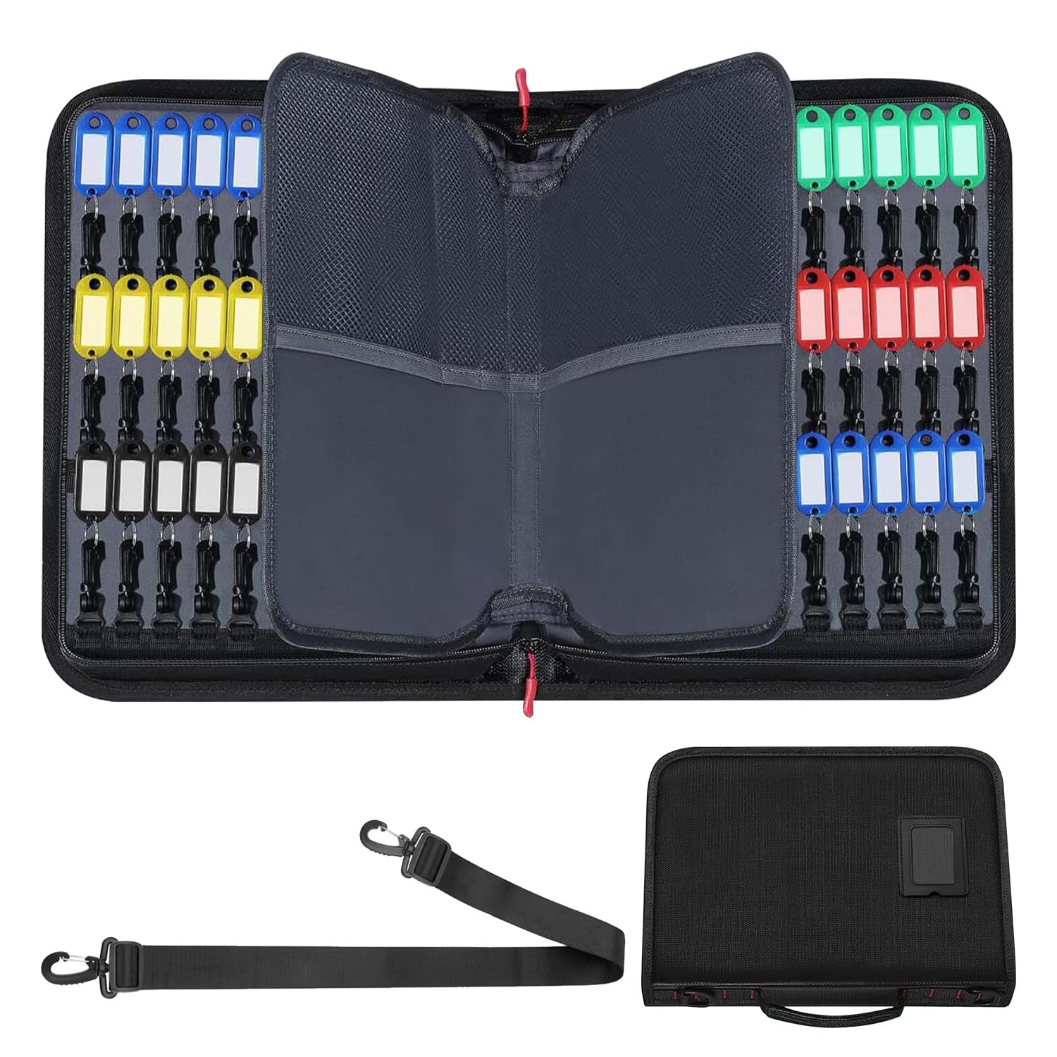 Rangement Clef Portable, Organisateur de Clef avec Fermeture Eclair, Sac à Clés Etanche et Ignifuge avec 54 Porte-Clés Colorés, Organisateur de Clés pour Bureaux, Hôtels