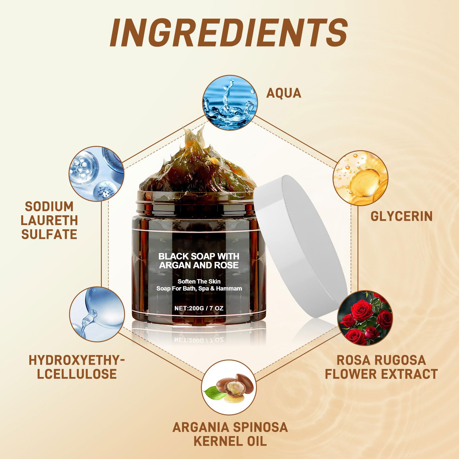 Savon Noir à L'argan et à la Rose,Savons Noirs Marocain avec Gant Exfoliant,Savon Exfoliant pour le Corps au savon Noir,Gel Douche exfoliant pour Peau Douce,Deep Cleansing and Softening Skin