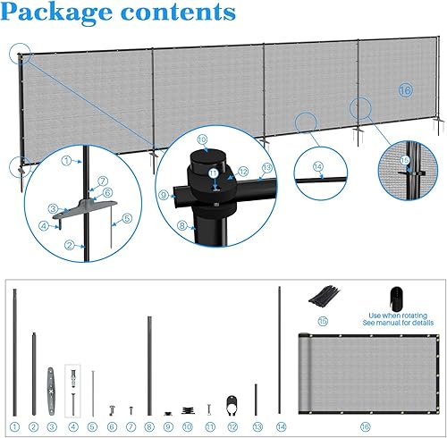 Miniatura 6 de Valla de privacidad al aire libre con postes de hierro, picos de tierra para perros, valla de privacidad de jardín de metal, valla de privacidad