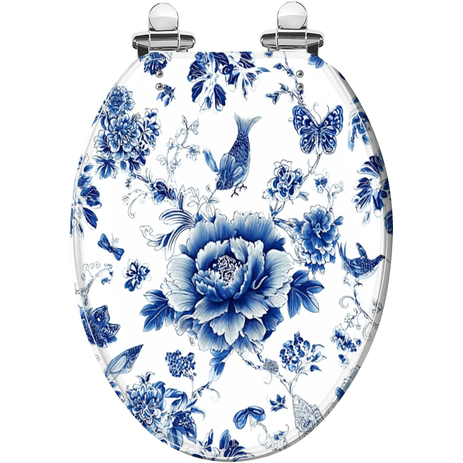 Asiento de inodoro alargado de resina blanca con cierre suave para baño.