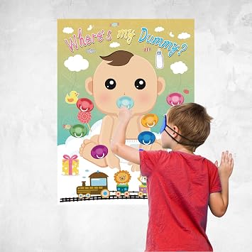 FEPITO Baby Shower Party Games, Pin the Dummy on the Baby Game with 24Pcs Pacifier Stickers for Baby Shower Party Supplies