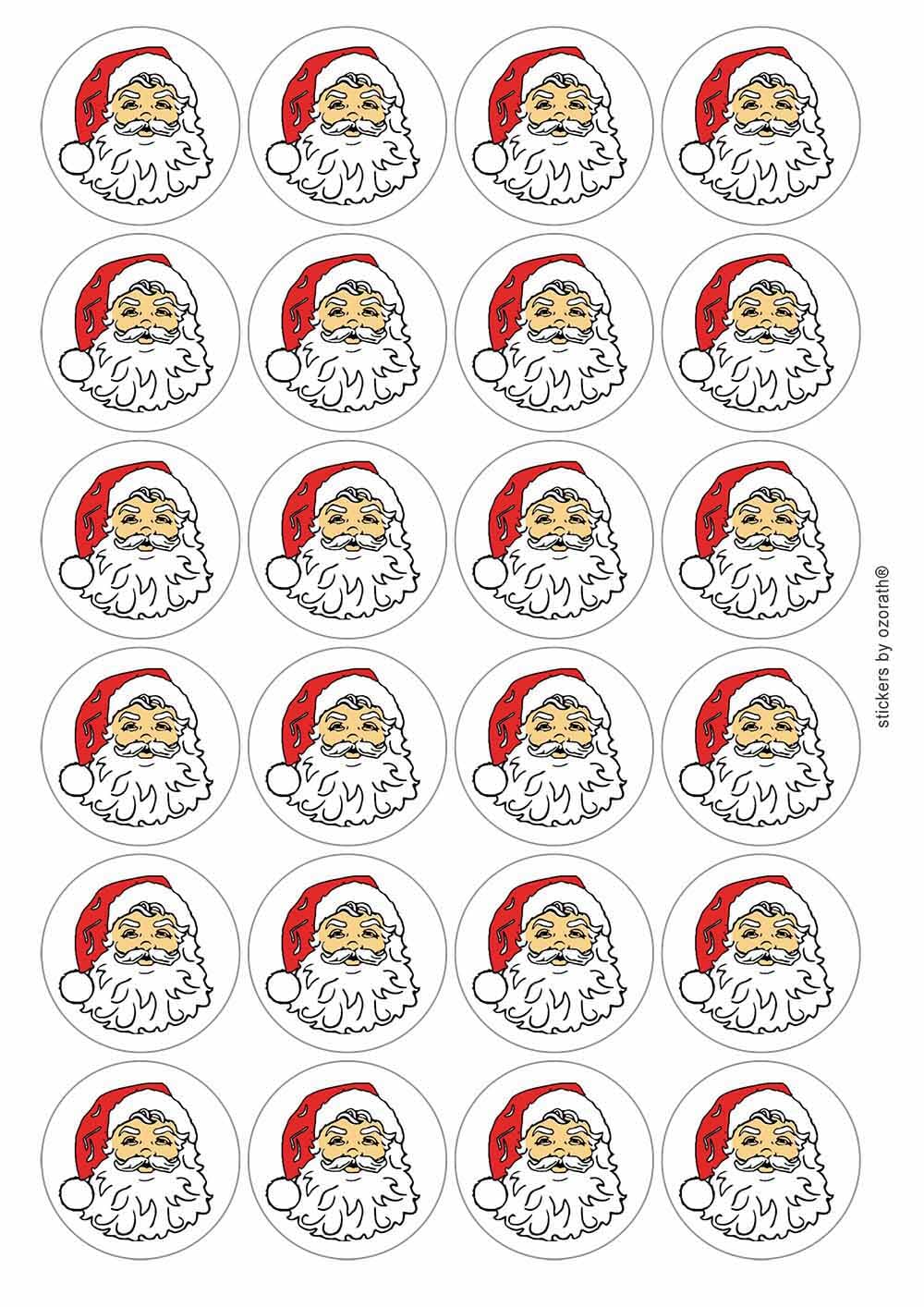 Santa Clause Father Christmas Circular Matt Paper Stickers A4 Sheet of 24 (Each Sticker is 45mm Diameter)