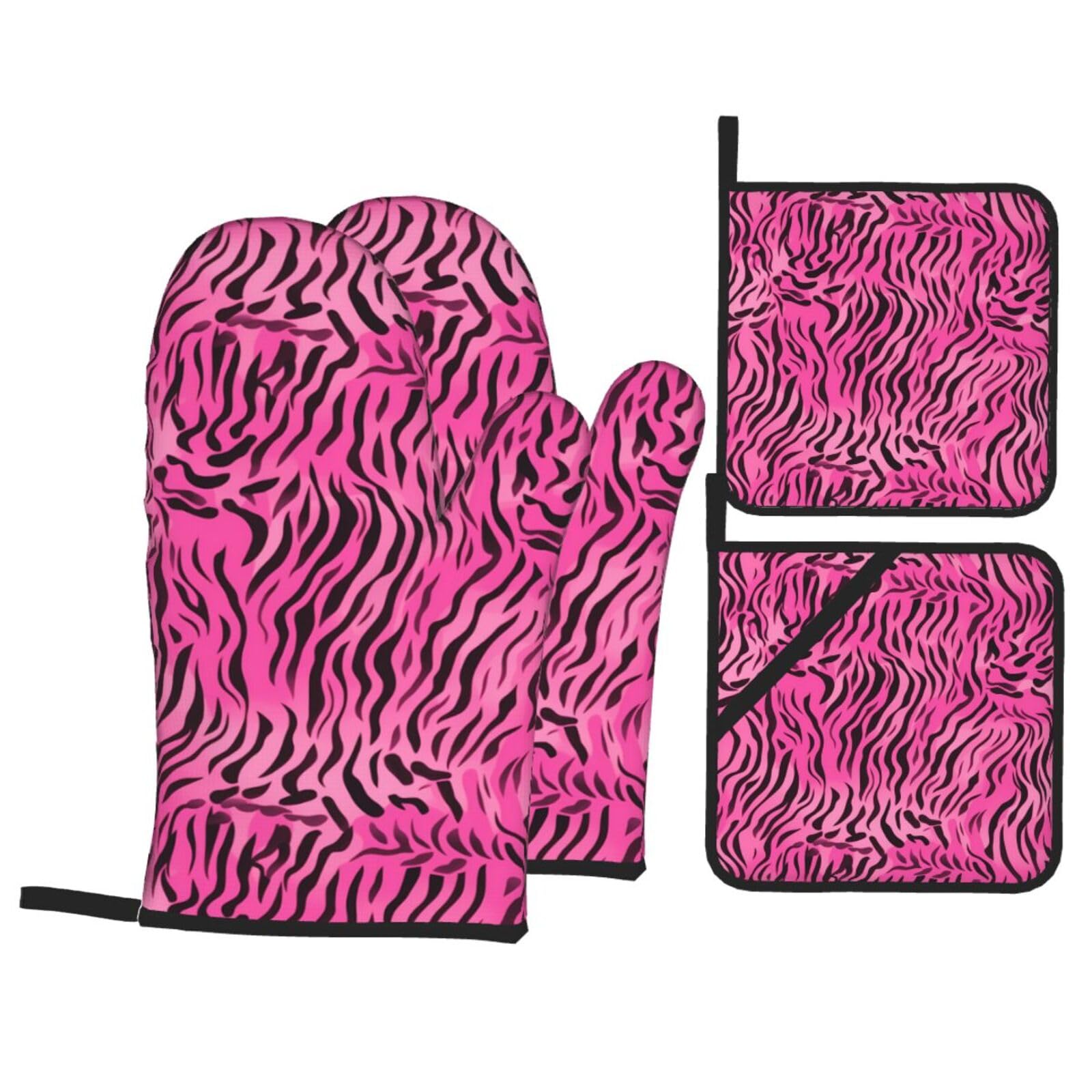 HJFCZH zebra tiger leopard pink Prints Kitchen Throw Set: Durable Oven Layers with Waterproof Polyester – 4 Piece Heat Protection System