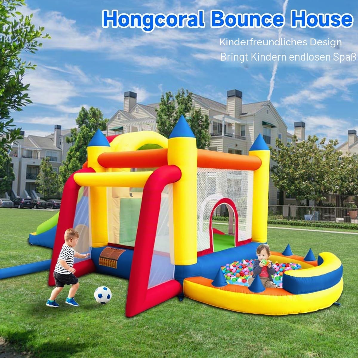 Baralir Kinder Hüpfburg mit Blower, 8-in-1 Multifunktion, Sicherheitsnetz, für Indoor & Outdoor, Bunt & Stabil