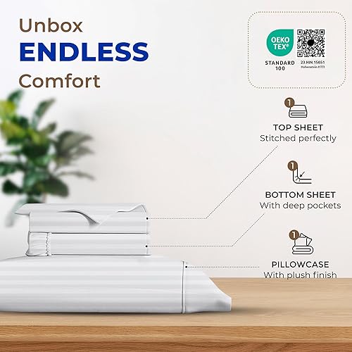 Miniatura 3 de Sábanas de 600 hilos de calidad egipcia 100% algodón a rayas, sábanas de damasco individual XL para personas que duermen con calor, tejido satinado,