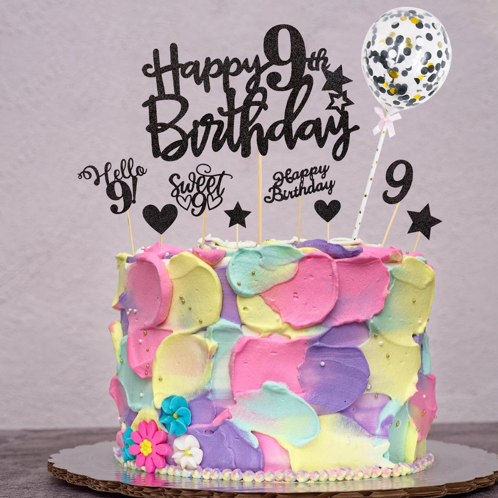 Taartdecoratie 19e verjaardag - Happy 19e Birthday decoratie voor meisjes en jongens - taartdecoratie zwart - Hello 19 glitter taarttopper