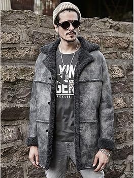 Denny&Dora Shearling Coat Mens Brown B3 Bomber Jacket Hunting