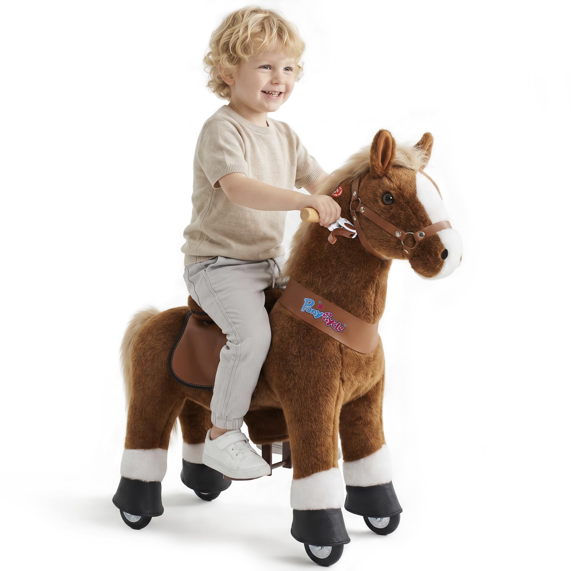 PonyCycle Oficial Clásico Modelo U Pony para Montar Balancin con Ruedas Caballo Juguete Grande Peluche de Caballo Infantil (con Freno y Sonido/Talla 3 para Edades de 3-4 años) Caballo Marrón Ux324