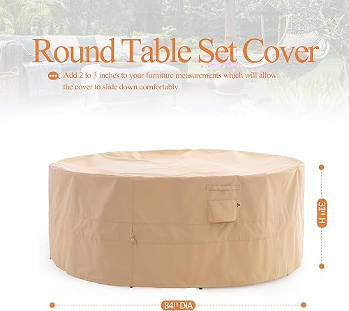 Miniatura 27 de WJ-X3 Funda redonda para muebles de patio, 84 pulgadas de profundidad x 31 pulgadas de alto, impermeable, resistente a los rayos UV, funda de Beige