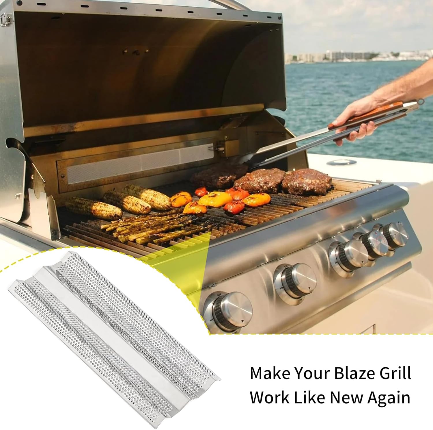 BLZ-32-064 Flame Tamer for Blaze Grill Replacement Parts for Blaze 32 Inch 4-Burner Grill BLZ-4 BLZ-4 LBM BLZ-4 LTE BLZ-3 BLZ-5 Heat Plate Accessories, Stainless Steel Heat Shield, 4 Pack