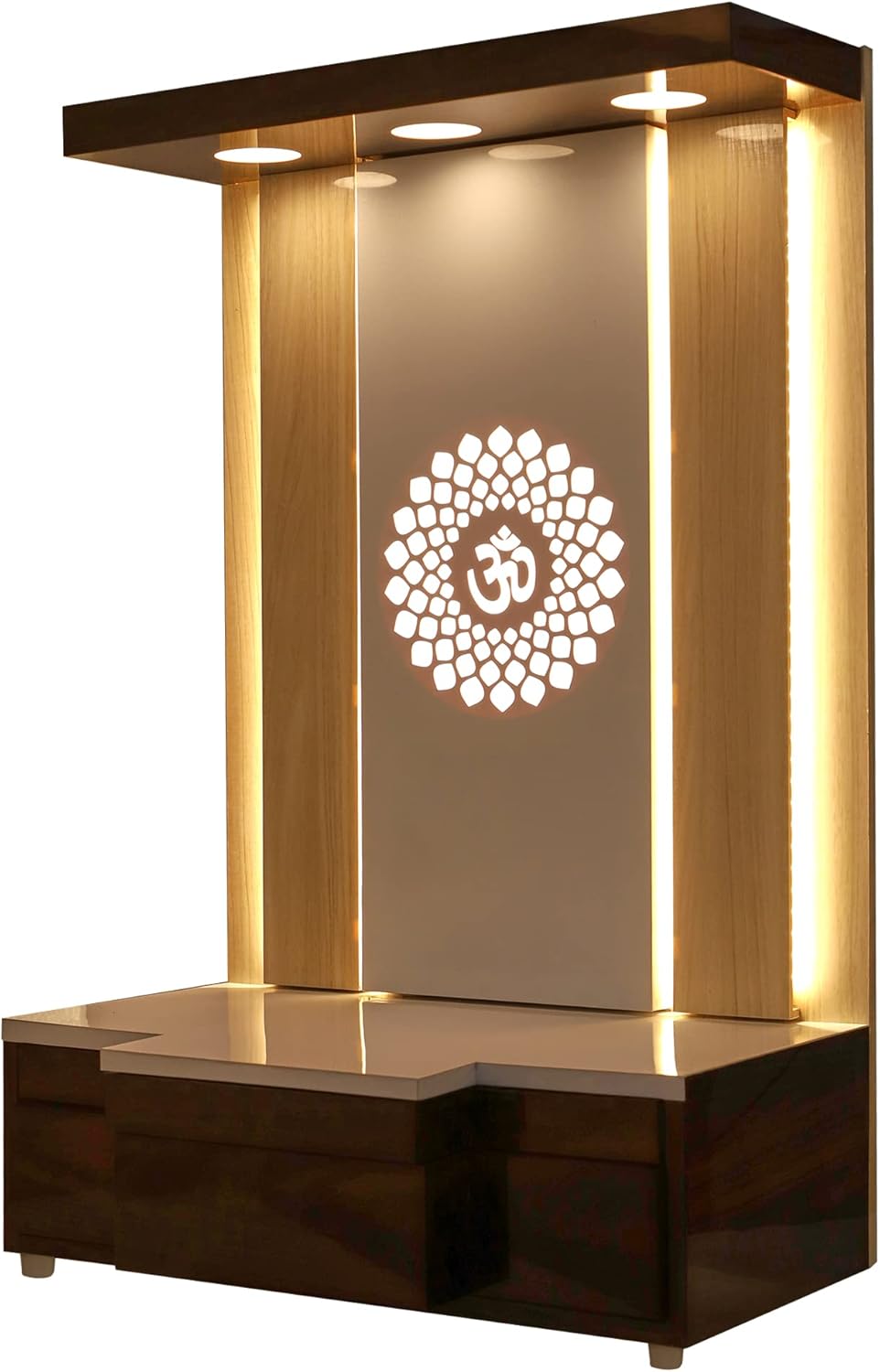 Wooden Temple White LED Light for Home and Office|Home Temple|Puja Mandir|Wall Hanging & Table Top Home Mandir (18X12X10)
