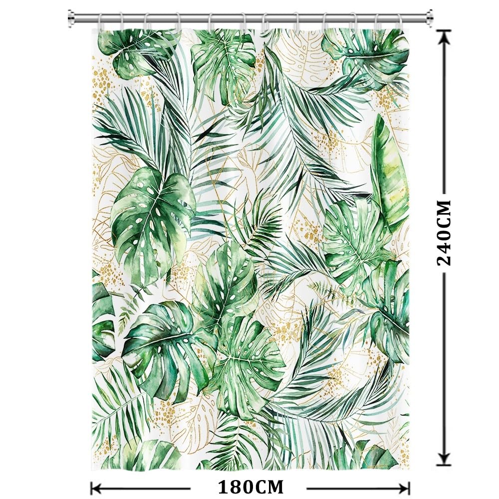 Uiiooazy Cortina de Ducha de Hoja Eucalipto, Cortinas de Ducha Verde Oro Abstracto Planta Cortinas de Baño Antimoho Impermeable Lavable Tejido de Poliéster Cortina Ducha con Ganchos 90x180cm — view 329