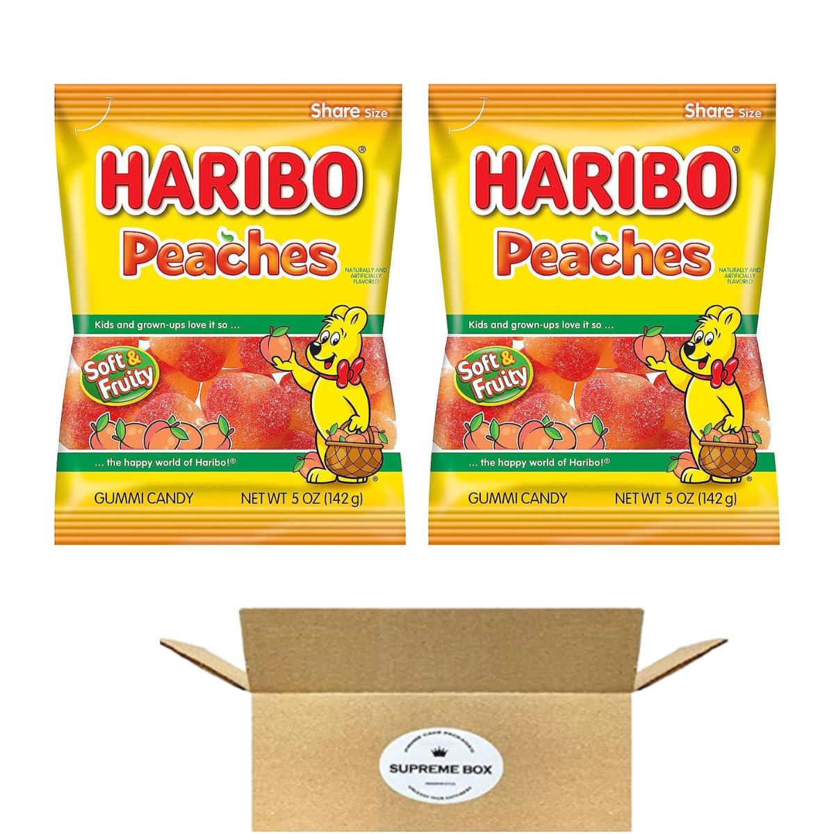 HARIBO Gummi Candy, Peaches, 5 oz. Bag Pack of 2 (10 oz
