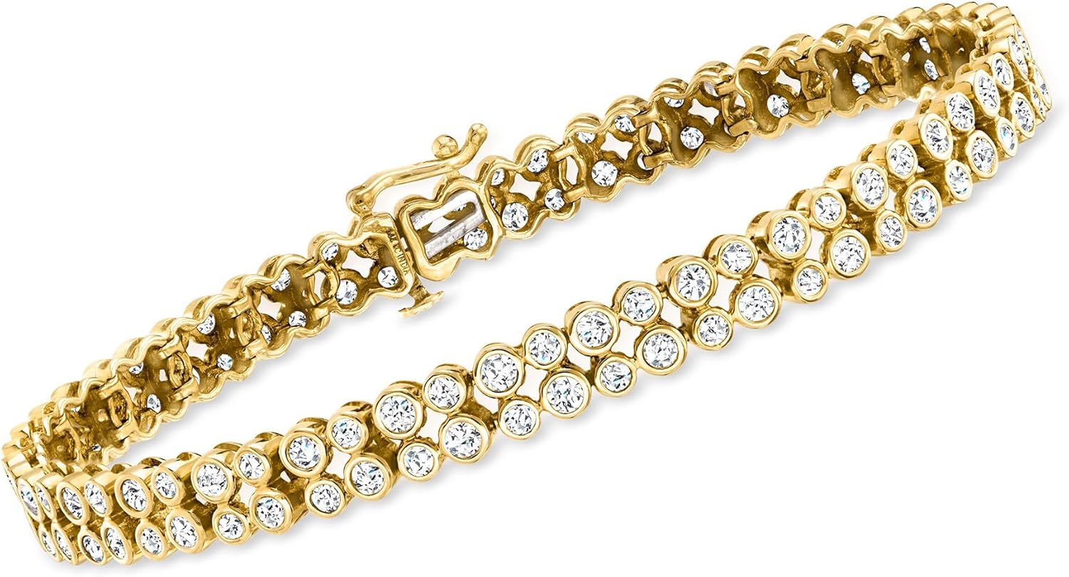 Ross-Simons 3.00 ct. t.w. Bezel-Set Diamond 2-Row Tennis Bracelet in 14kt Yellow Gold
