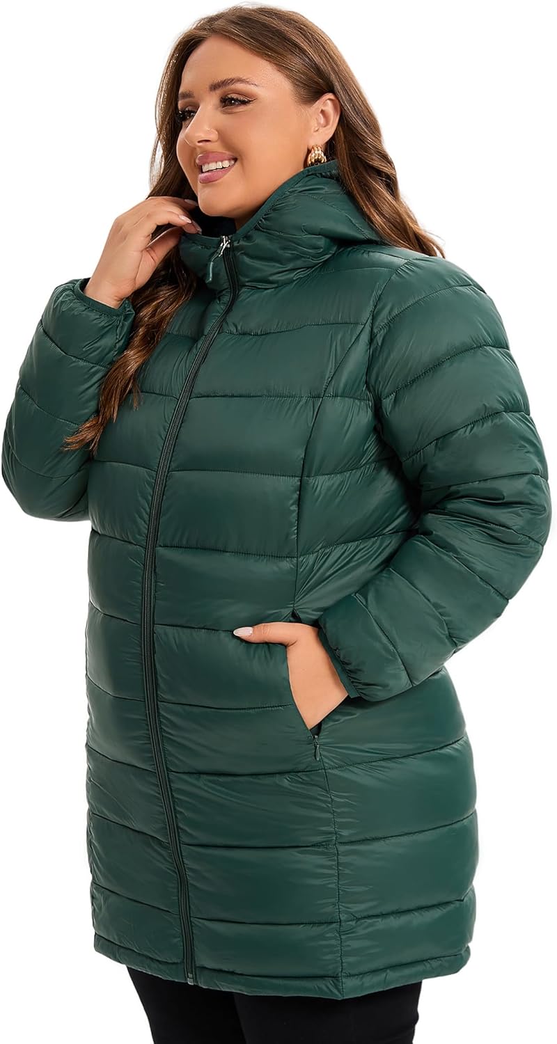 ANOTHER CHOICE Plus Size Packable Puffer Jacket for Women, Lightweight Quilted Puffer Coat with Hood - Image 2