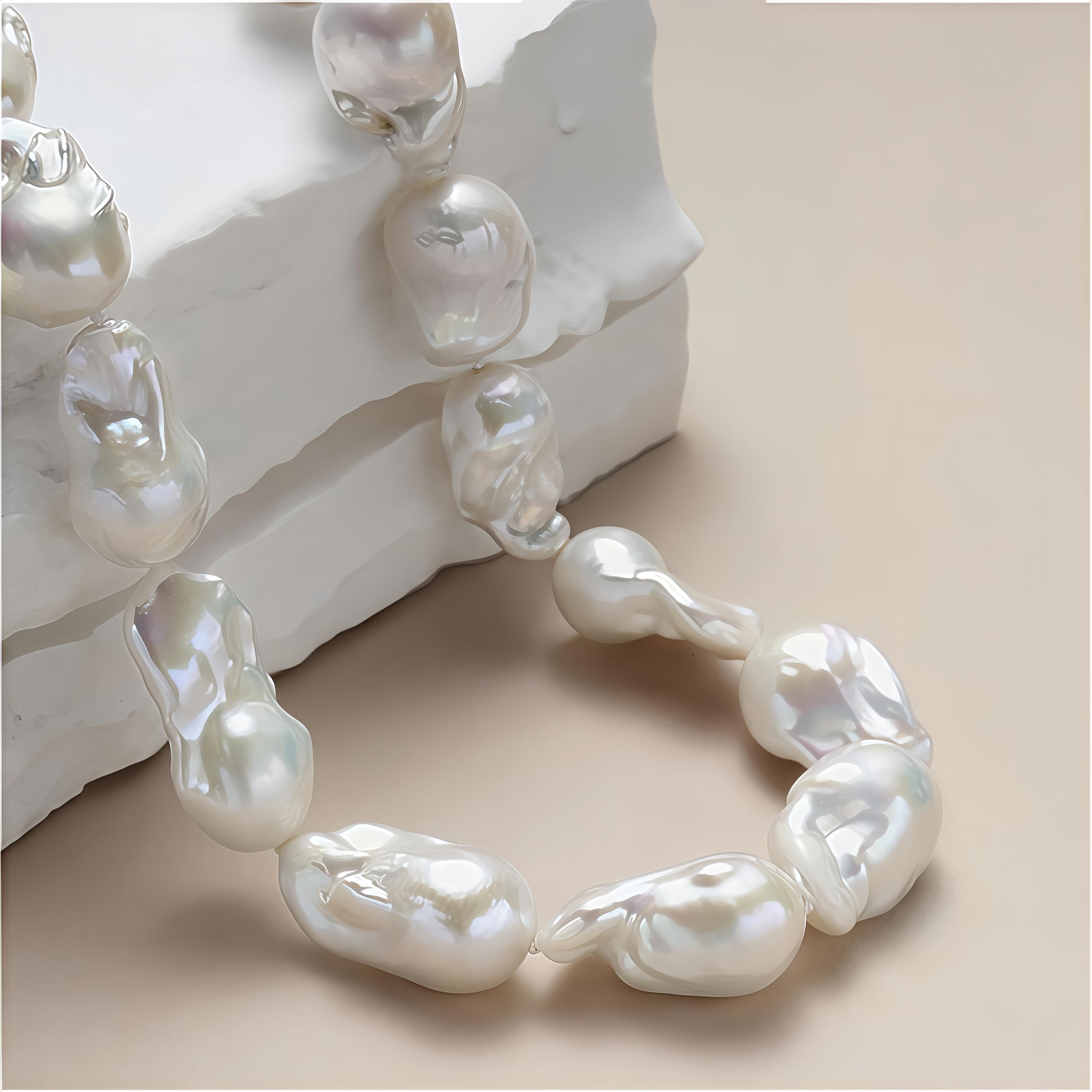 YAMI Collana di perle barocche in vere perle d'acqua dolce, 13 – 16 mm, grandi perle barocche regalo, elegante collana su catena d'argento, gioiello di lusso per donne
